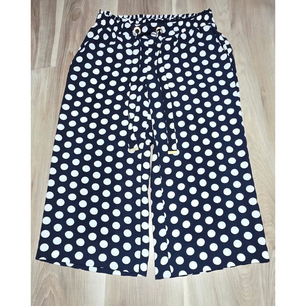 Michael Kors Polka Dot Culottes Wide Leg Pants Navy Blue White Small Womens S‎